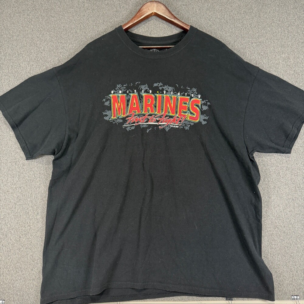 Rattlespace USMC "First to Fight" Black Graphic T-Shirt Mens 2XL Crew Neck